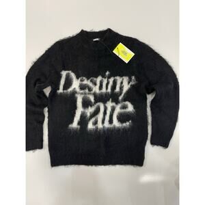 Renowned Sweater S Black Destiny Fate Fuzzy Knit Pullover Grunge Streetwear NWT